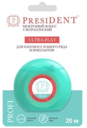 ПрезиДент Ultra-Flat флосс, ультраплоская, Зубная нить, 20 м