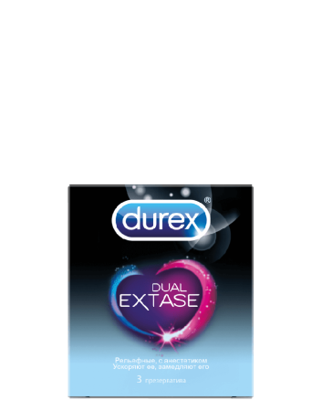 Презервативы Дюрекс Dual Extase, рельефные с анестетиком, 3 шт