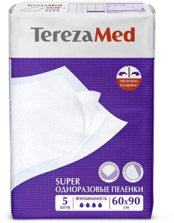 TerezaMed Super, пеленки одноразовые, 60 см х 90 см, 5 шт