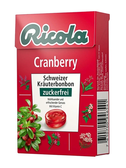 Ricola Швейцарские травяные конфеты (в коробке) без сахара, 50 г, Леденцы для рассасывания (Клюква)