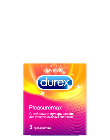 Презервативы Дюрекс PleasureMax с ребрами и пупырышками, 3 шт