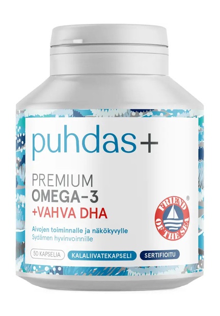 Puhdas+ Premium, Омега-3 + DHA, Капсулы желатиновые, 50 шт