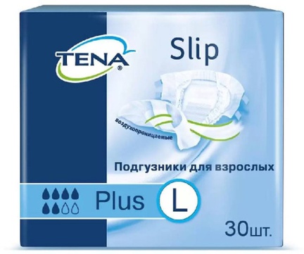 Тена, подгузники для взрослых дышащие Слип Плюс, 30 шт, L