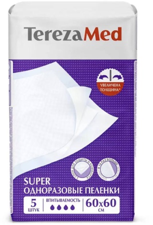 TerezaMed Super, пеленки одноразовые, 5 шт, 60 см х 60 см