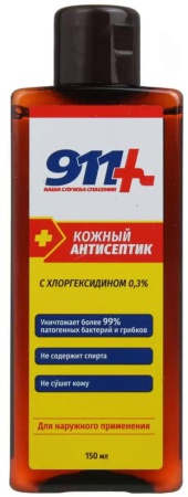 911, с хлоргексидином 0.3%, Антисептик, 150 мл