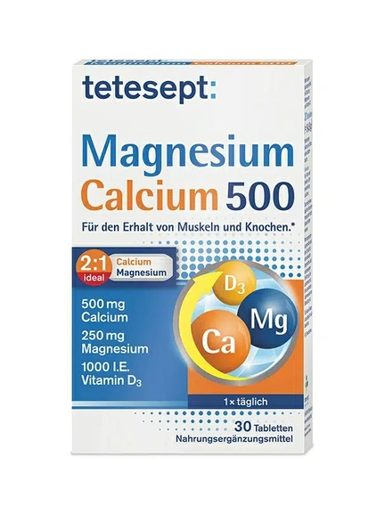 Tetesept,  Магний 500 + Кальций, Таблетки, 30 шт