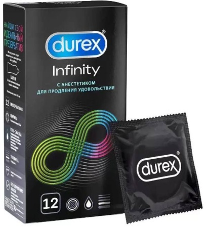 Презервативы Дюрекс Infinity, гладкие с анестетиком, 12 шт