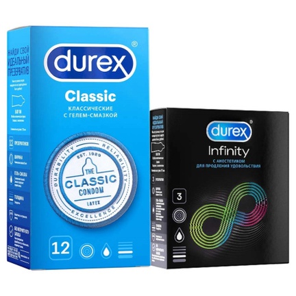 Durex презервативы classic, 12 шт + с анестетиком infinity, 3 шт, 15 шт
