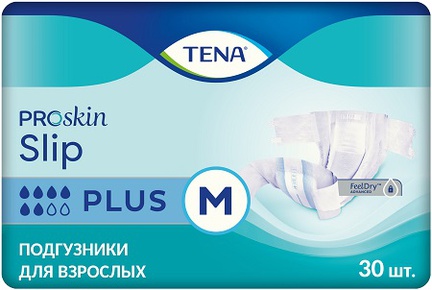 Тена ПроСкин Слип Плюс, подгузники для взрослых, М, 30 шт