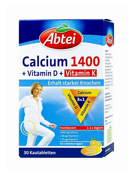 Abtei, Кальций 1400+D3+K, Таблетки, 30 шт