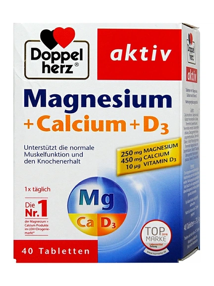 Doppelherz Aktiv, магний + кальций + D3, таблетки, 40 шт