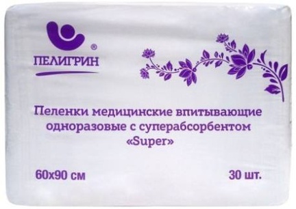 Пелигрин Super, пеленки медицинские впитывающие одноразовые нестерильные, 30 шт, 60 см х 90 см