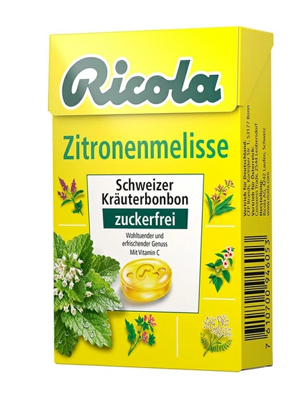 Ricola Швейцарские травяные конфеты (в коробке) без сахара, 50 г, Леденцы для рассасывания (Лимон-мелисса)