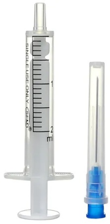 Шприц одноразовы 2-х компонентный, игла 23G 0.6 х 30 мм, 2 мл