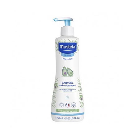 Mustela babygel, детская мультисенсорная пена для ванн с авокадо, Жидкость, 750 мл