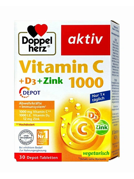 Doppelherz Aktiv, витамин C 1000 + D3 + цинк, депо-таблетки, 30 шт