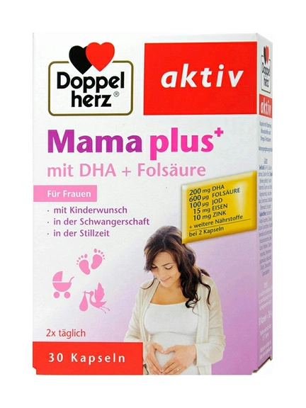Doppelherz Aktiv, мама плюс, ДГК + фолиевая кислота, Капсулы, 30 шт
