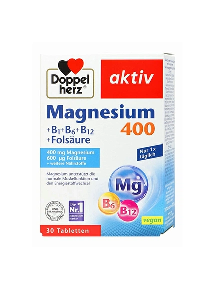 Doppelherz Aktiv, Магний 400 + B1 + B6 + B12 + Фолиевая кислота, Таблетки, 30 шт
