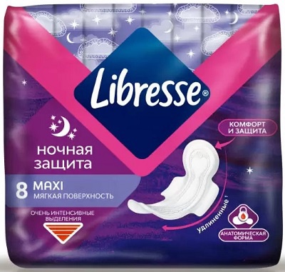 Либресс Макси ночные, Прокладки гигиенические, 8 шт