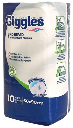Пеленки впитывающие для взрослых Giggles Underpad, 10 шт, 60 см х 90 см
