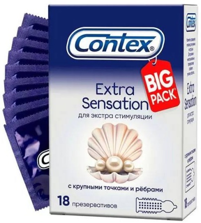 Презервативы КОНТЕКС Extra Sensation с крупными точками и ребрами, 18 шт
