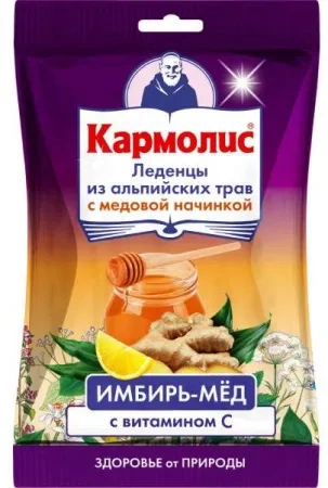 Кармолис, леденцы, Леденцы для рассасывания, 1 шт (Имбирь и мед)