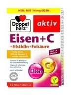 Doppelherz Aktiv, железо + витамин C + гистидин + фолиевая кислота, мини-таблетки, 30 шт