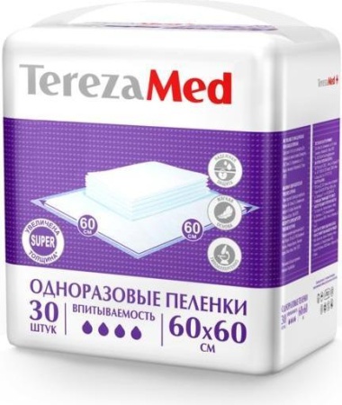 TerezaMed Super, пеленки одноразовые, 30 шт, 60 см х 60 см