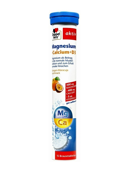 Doppelherz Aktiv, магний + кальций + D3, Шипучие таблетки, 15 шт