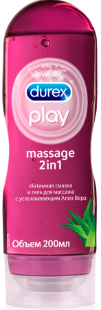 Дюрекс, гель-смазка Play Massage 2 in 1 с успокаивающим Алоэ Вера, 200 мл