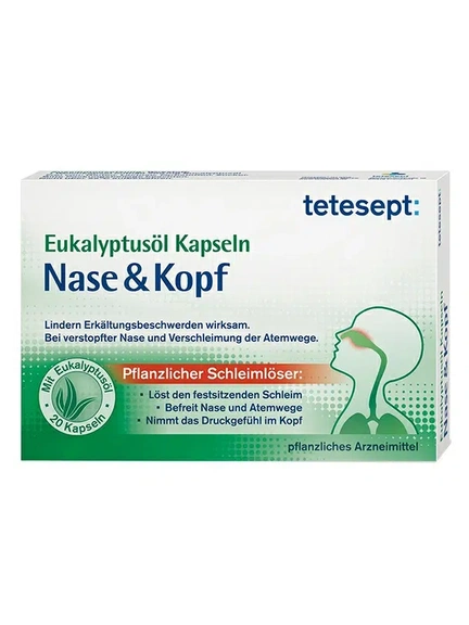 Tetesept, капсулы против заложенности в носу, с эвкалиптовым маслом, 20 шт
