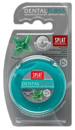СПЛАТ Professional Dental Floss, ультратонкая с волокнами серебра, Зубная нить (Мята), 30 м
