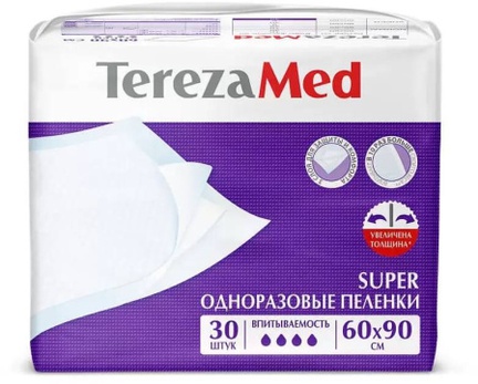 TerezaMed Super, пеленки одноразовые, 60 см х 90 см, 30 шт